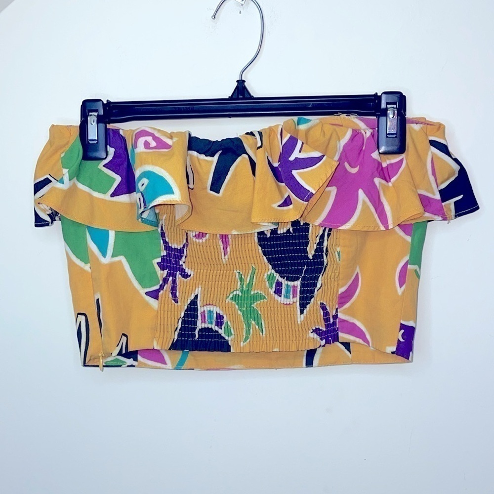 Zara Crop Top Strapless (no straps) Ruffle Smocked Colorful print - Picture 5 of 5
